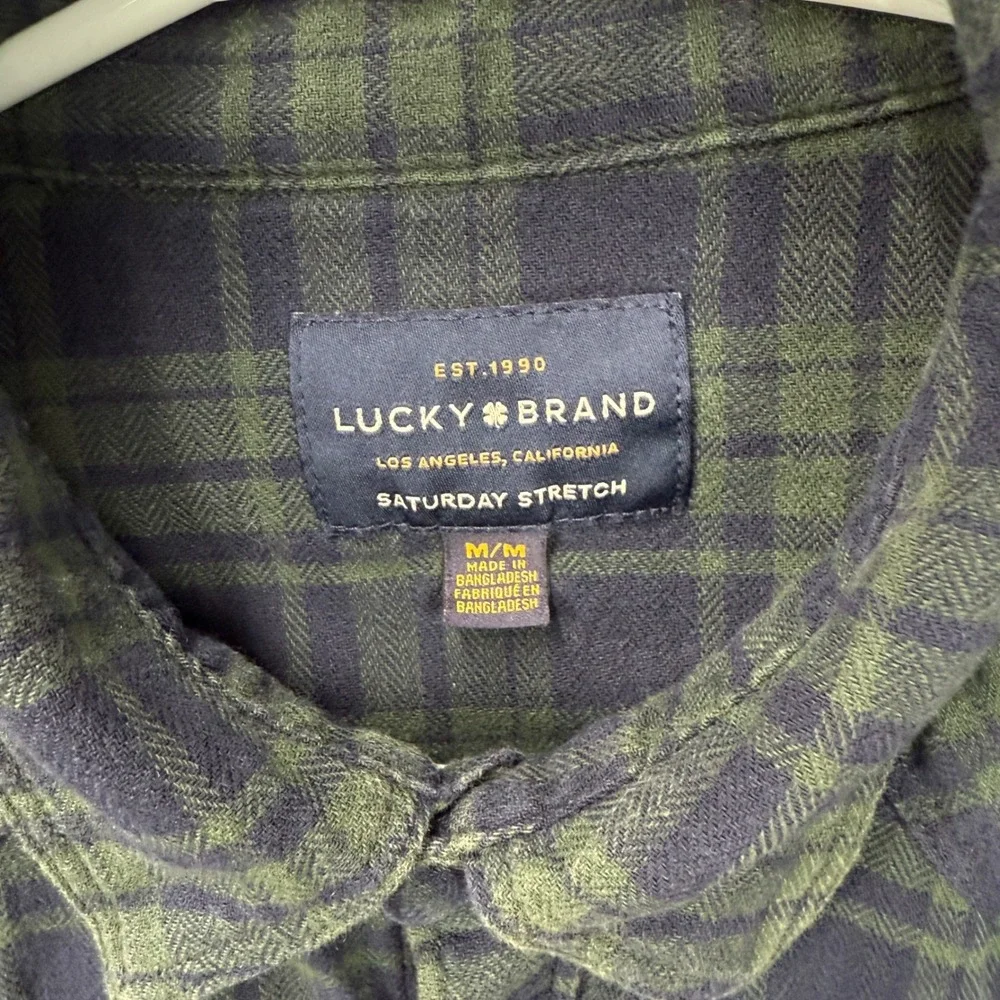 Lucky Brand‎ Mens Saturday Stretch Green Plaid Western Snap Front Shirt Medium